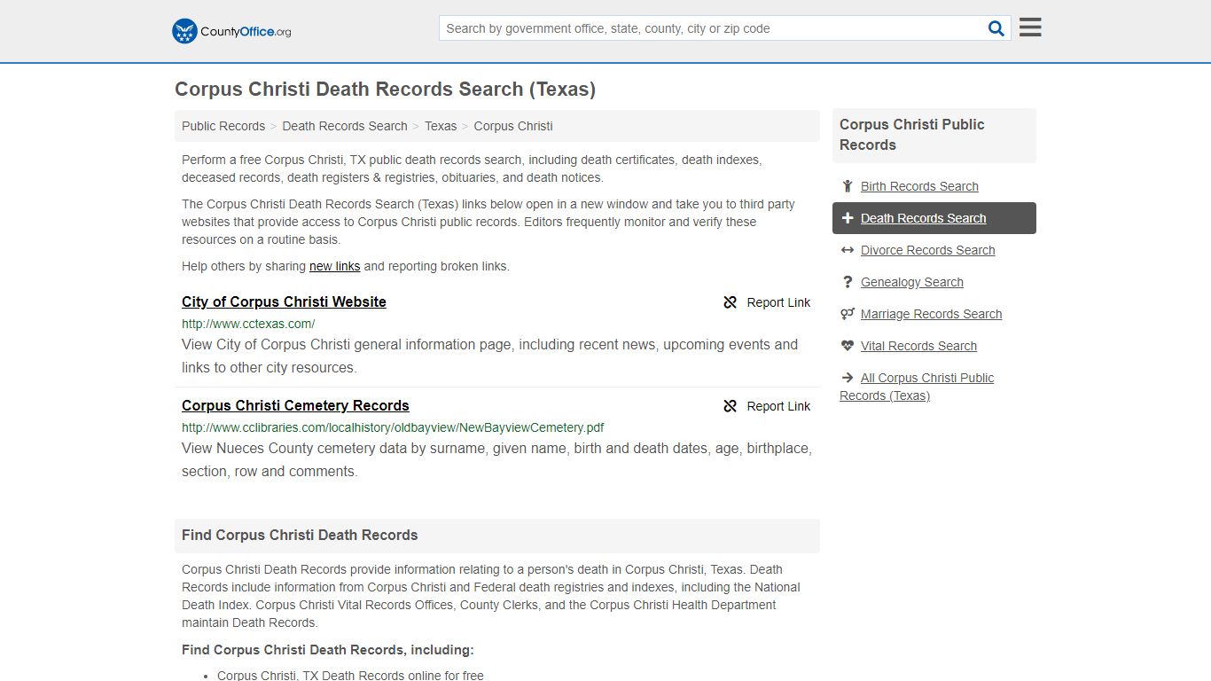 Death Records Search - Corpus Christi, TX (Death ...